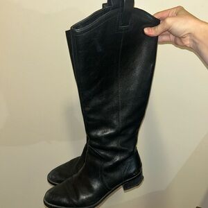 Black Leather Knee-High Boots